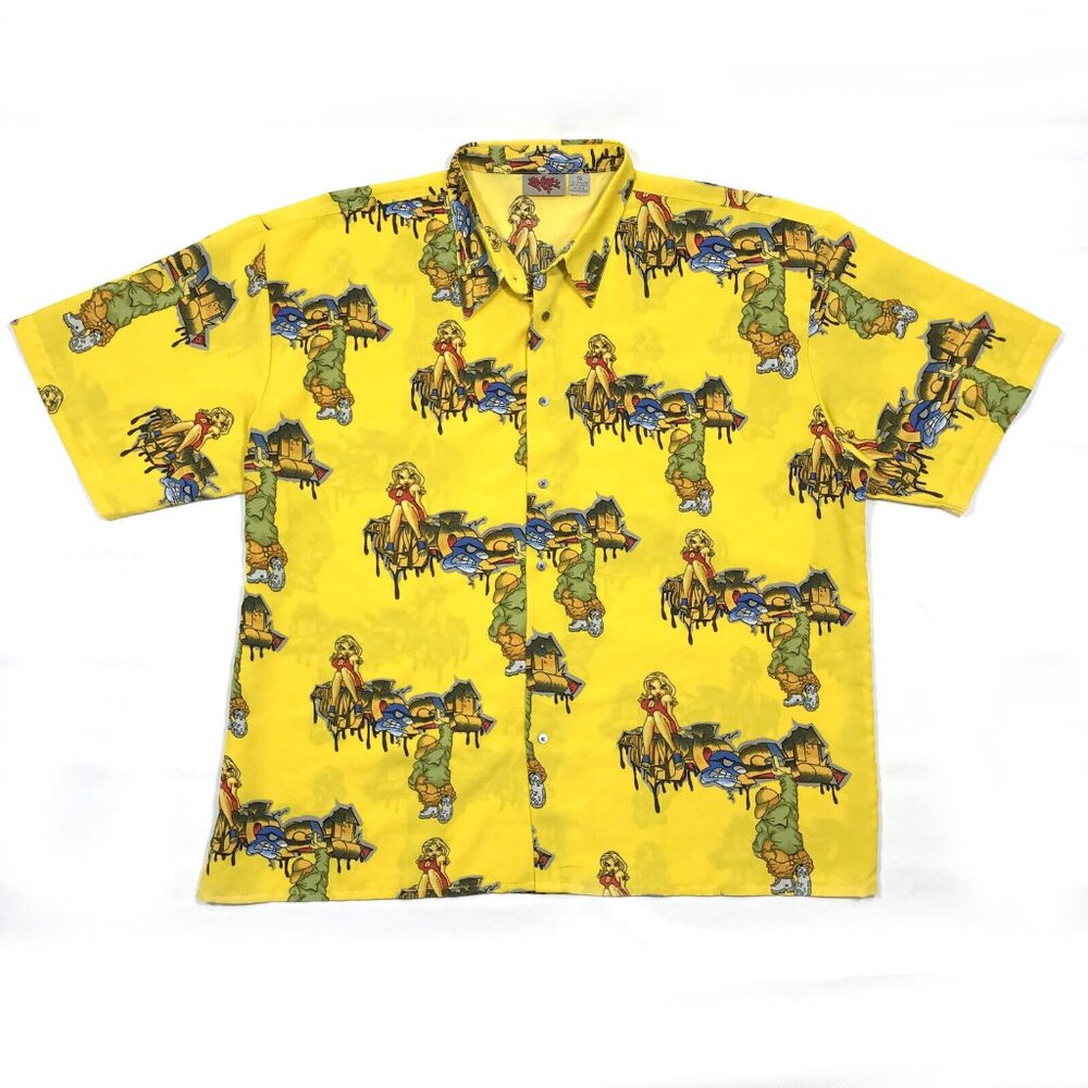 VTG Up Ro's 90s Y3K Hip Hop Graffiti Street Art All Over Print Shirt Mens 3XL